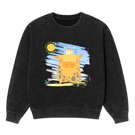 Kawaii King Giraffe Using Crown Adorable Cartoon Mineral Wash Sweatshirts