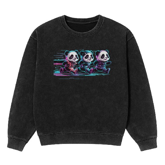 funny panda running with a joyful Mineral Wash Sweatshirts
