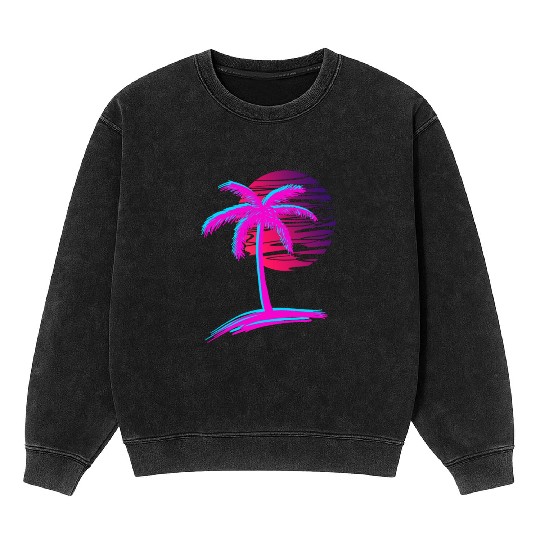 sunset Vaporwave Palm Tree Aesthetic Tropical Mineral Wash Sweatshirts