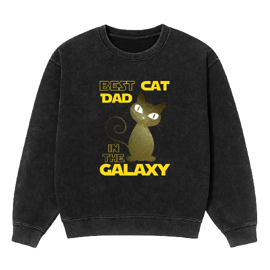 Galaxy Cat Best Cat Dad Mineral Wash Sweatshirts