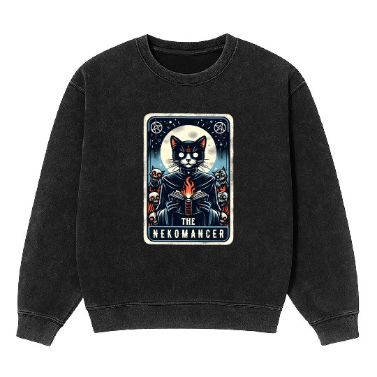 The Nekomancer Funny Tarot Necromancer Cat Pun Mineral Wash Sweatshirts