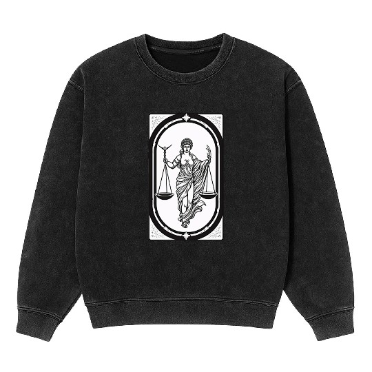 Themis Tarot Card Astrology Occult Mystical Mineral Wash Sweatshirts