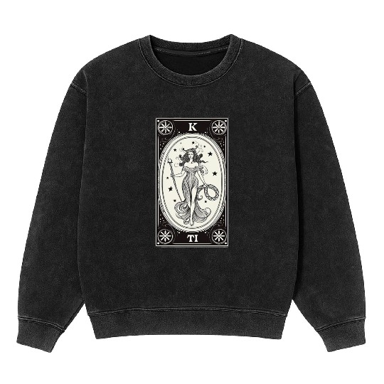 Themis Tarot Card Astrology Occult Mystical Mineral Wash Sweatshirts