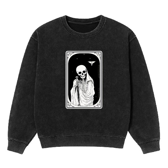 Skeleton Tarot Card Reader Astrology Occult Mineral Wash Sweatshirts