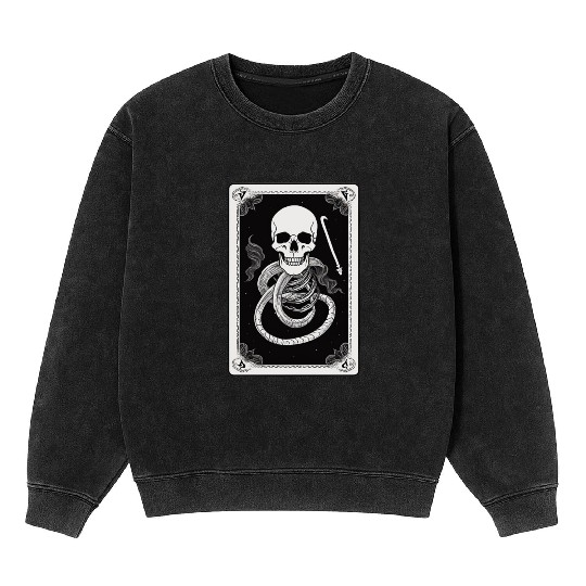 Skull Tarot Card Reader Astrology Occult Mineral Wash Sweatshirts