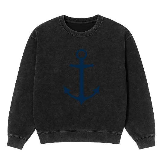 Navy Blue Sailing Boat Anchor Mineral Wash Sweatshirts
