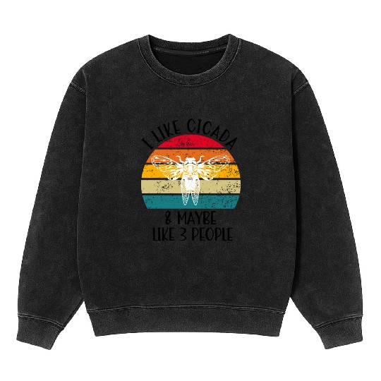 I Like Cicada & Maybe Like 3 People, Retro Sunset Mineral Wash Sweatshirts
