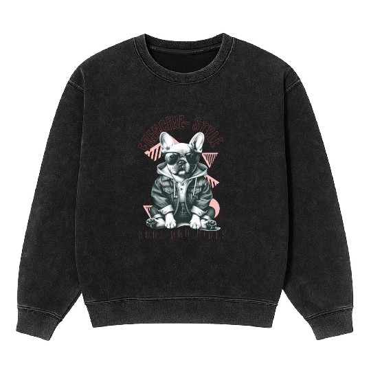 Frenchie Dog Dad Vibes : French Bull dog Mineral Wash Sweatshirts