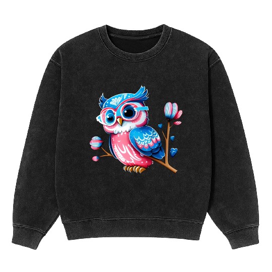 Red White and Blue Owl Mineral Wash Sweatshirts