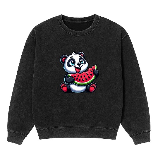 Panda with Watermelon Fruity Funny Mineral Wash Sweatshirts