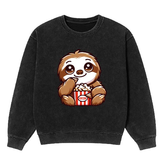 Sloth Film Critic Cinema Popcorn Lover Mineral Wash Sweatshirts