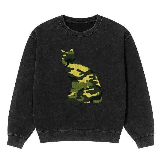 Military Burmese Camo Men Print US Cat Kitty Mineral Wash Sweatshirts
