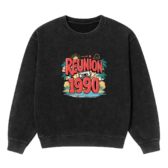 Retro Reunion 1990 Cassette Tape Sunset Beach Mineral Wash Sweatshirts