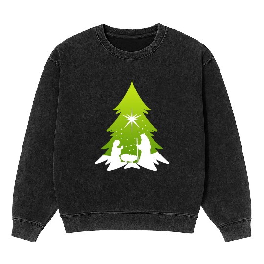 Christmas Tree Nativity Scene Artist Mineral Wash Sweatshirts
