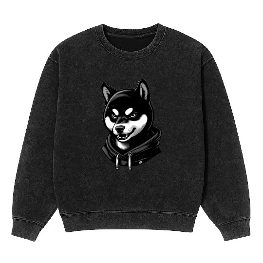 Fierce Shiba Inu in Mineral Wash Sweatshirts