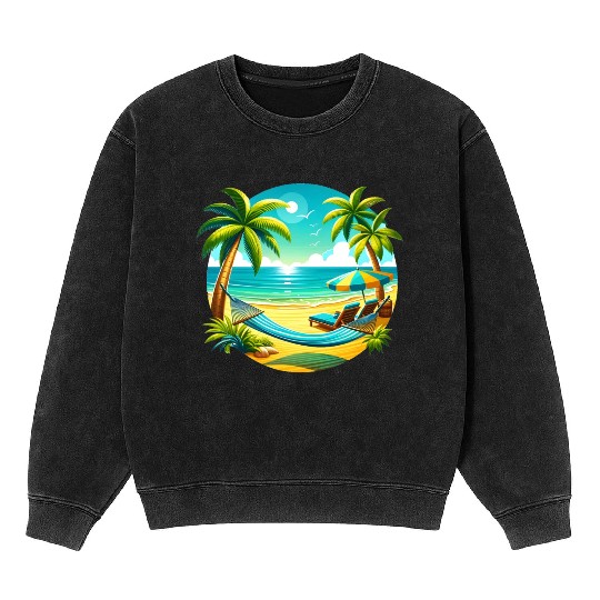 Paradise Beach Sunset Art Mineral Wash Sweatshirts
