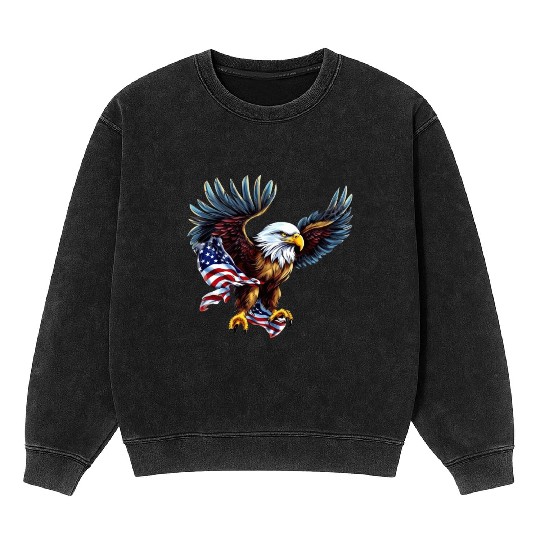 4th Of July US flag with eagle Mineral Wash Sweatshirts