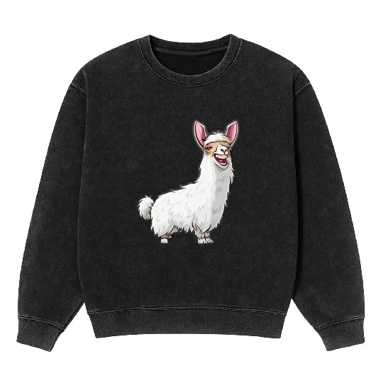 Smiling Llama With Bunny Ears Mineral Wash Sweatshirts