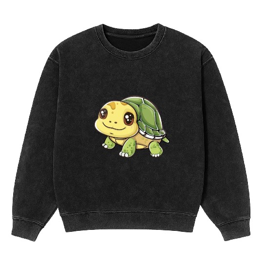 Adorable Smiling Turtle Character Mineral Wash Sweatshirts