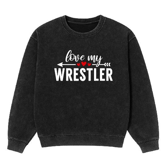 Wrestling Mom Love My Wrestler Womens Wrestling Mineral Wash Sweatshirts