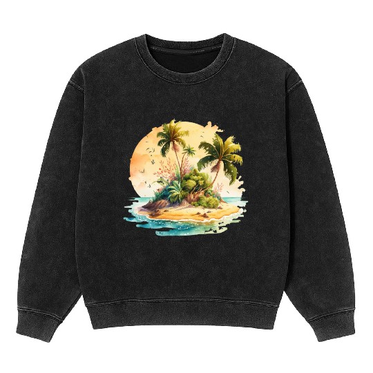 Tropical Watercolor Paradise, Summer Clipart Mineral Wash Sweatshirts