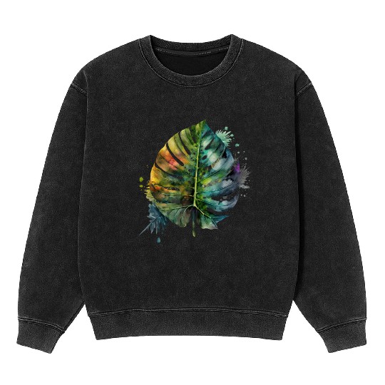 Watercolor Tropical Leaves Clipart, Tropical Leaf Mineral Wash Sweatshirts