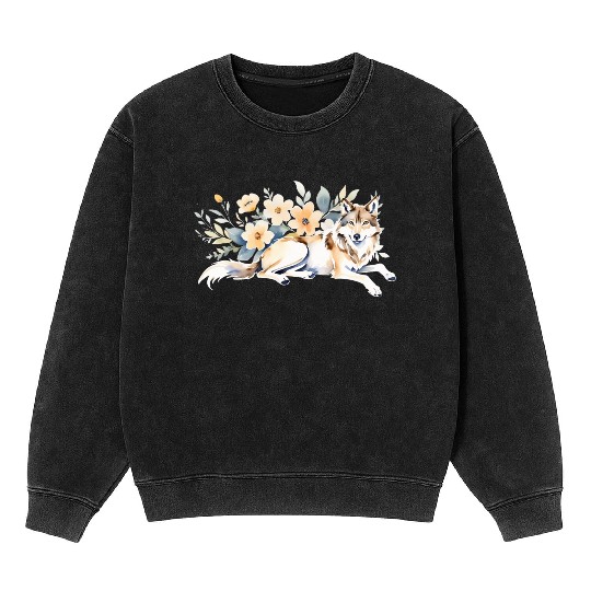 A Serene Wof with Wildflowers Mineral Wash Sweatshirts