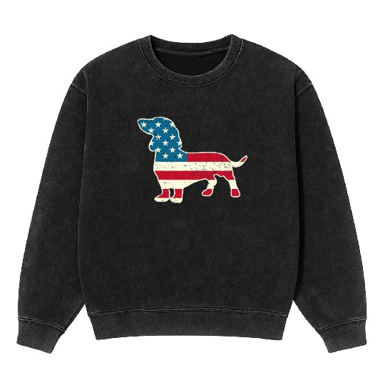Dachshund Funny 4th of July US Flag Dog Lovers Mineral Wash Sweatshirts