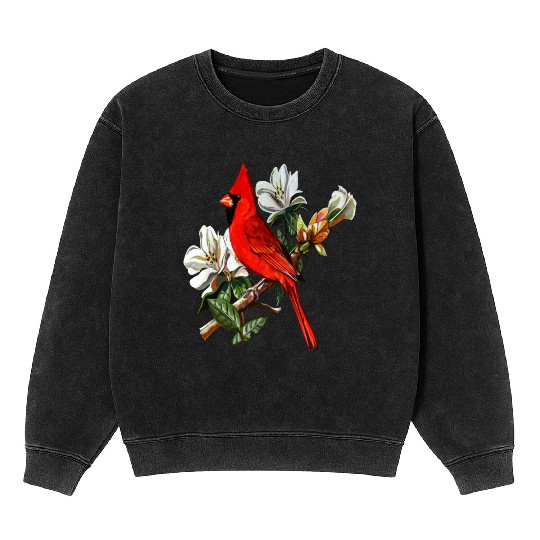 Northern Red Cardinal On A Branch Mineral Wash Sweatshirts
