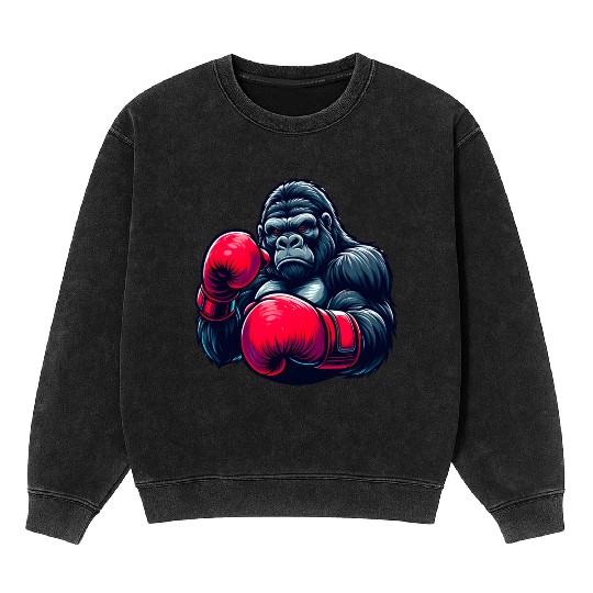 Wild Gorilla Boxing Gloves Graphic Animal Lover Mineral Wash Sweatshirts