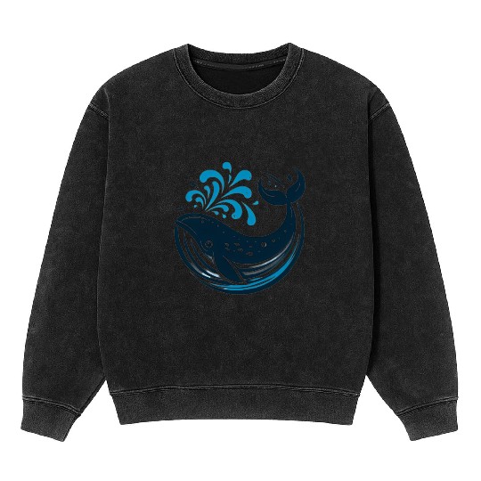 whale in the sea Mineral Wash Sweatshirts