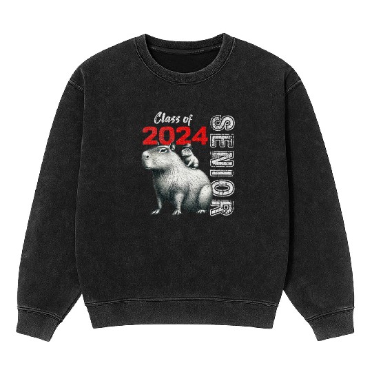 Fun Trendy Unique Capybara Graduation Mineral Wash Sweatshirts