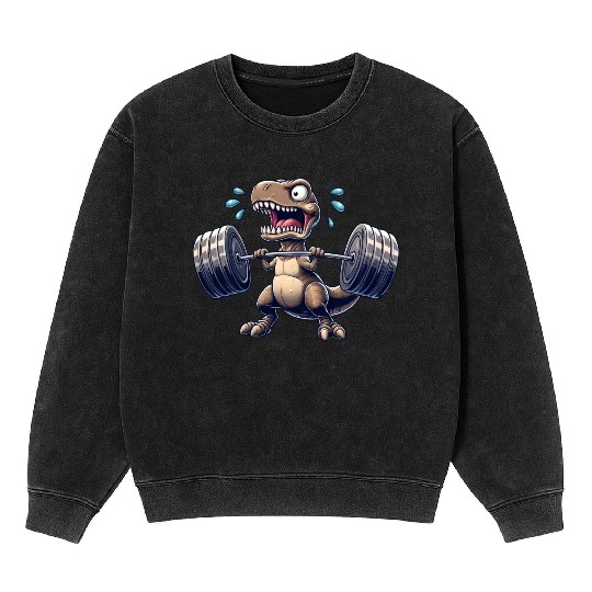 T-Rex dino barbell weightlifter workout fitness Mineral Wash Sweatshirts