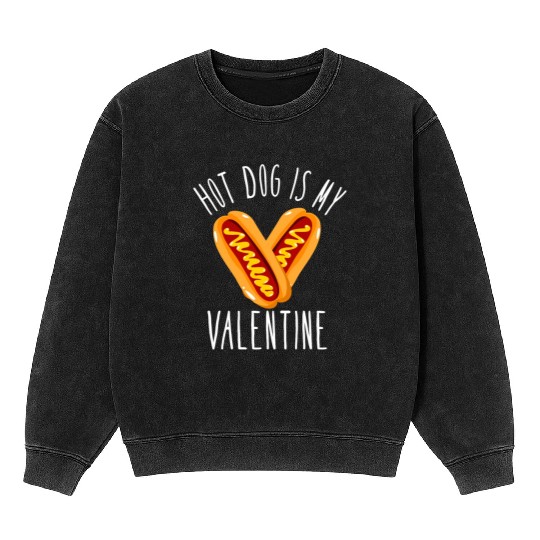 Hot Dog Adult Heart Valentines Day Mineral Wash Sweatshirts