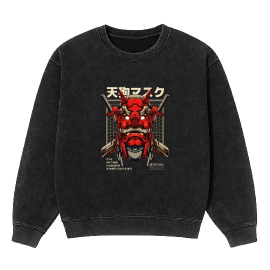 Tengu Mecha Japanese Devil Tattoo Mineral Wash Sweatshirts