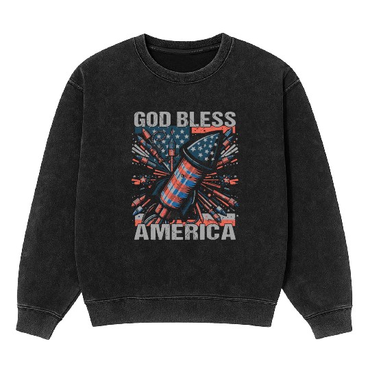 God Bless America Retro US Flag Funny Fireworks Mineral Wash Sweatshirts