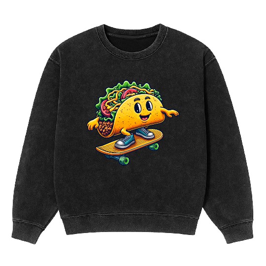 Taco skater skateboard Mexican food fun Mineral Wash Sweatshirts