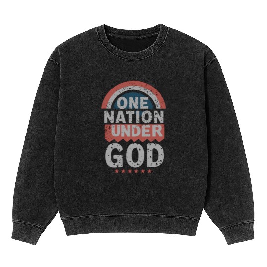 One Nation Under God Christian Pride Retro US Flag Mineral Wash Sweatshirts