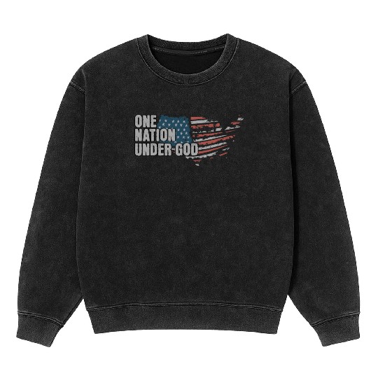 4th Of July One Nation Under God US Flag Faith Mineral Wash Sweatshirts