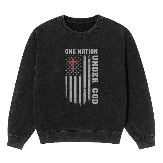 One Nation Under God US Flag Christian 4th of July Mineral Wash Sweatshirts
