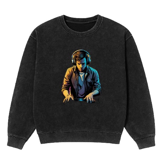 Neon DJ Youth Illustration Mineral Wash Sweatshirts