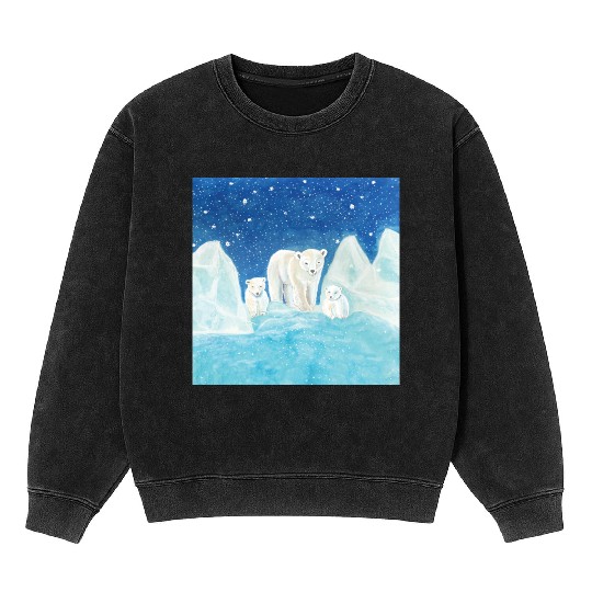 Polar Bears (Ursus maritimus) - Bear Mother & Cubs Mineral Wash Sweatshirts