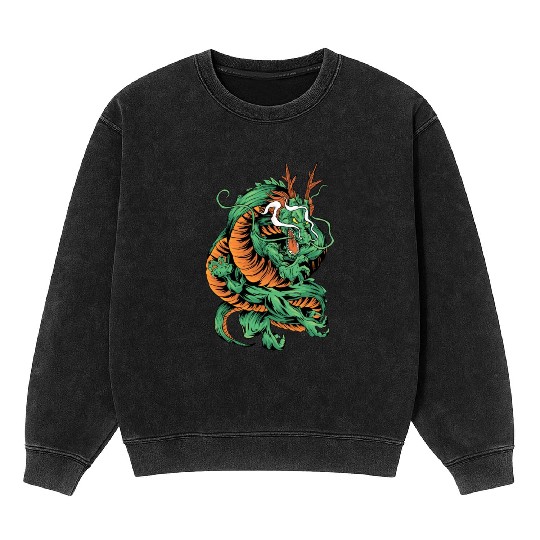 Angry Japanese Dragon Tattoo Mineral Wash Sweatshirts