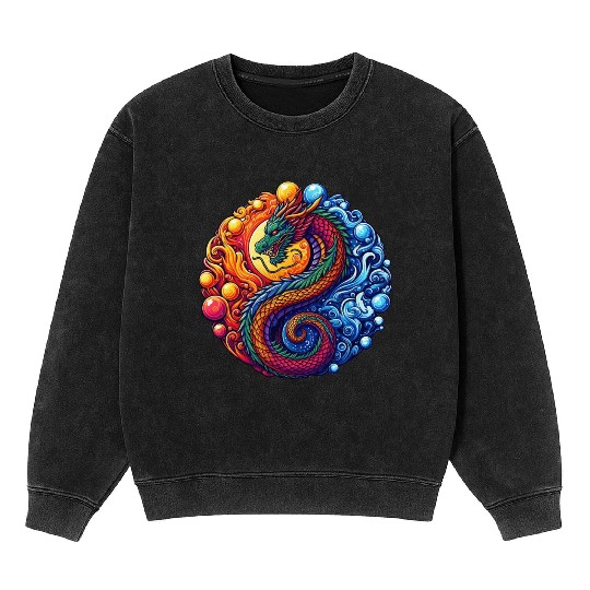 Vibrant Yin Yang Dragon Mineral Wash Sweatshirts