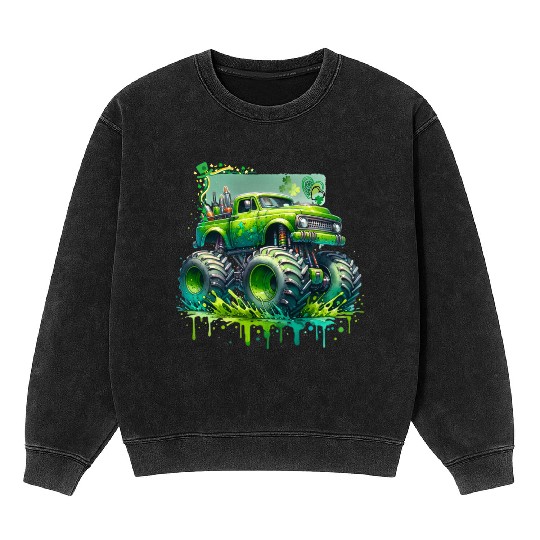 Monster Truck Shamrock Mineral Wash Sweatshirts