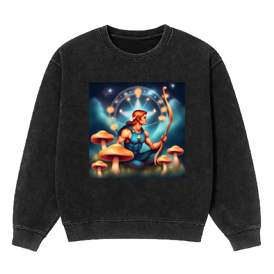 Sagittarius zodiac sign with mushrooms Mineral Wash Sweatshirts