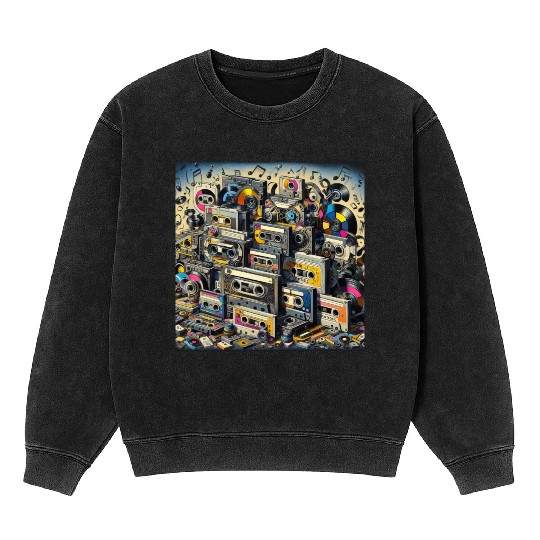 Vinyl and Cassette: A Musical Vortex Mineral Wash Sweatshirts