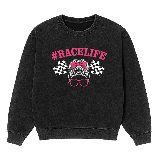 Messy Bun Sunglasses Drag Racing Mom Race Mineral Wash Sweatshirts