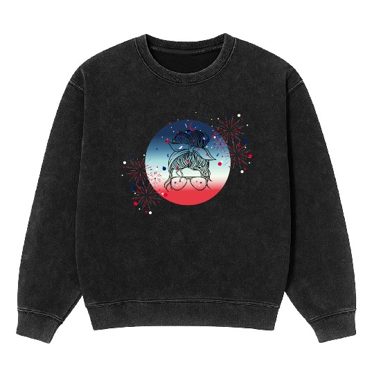 4th Of July Fireworks Messy Bun Mineral Wash Sweatshirts
