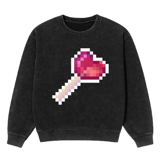 Pixel Art Sprite Cute Heart Lollipop Mineral Wash Sweatshirts